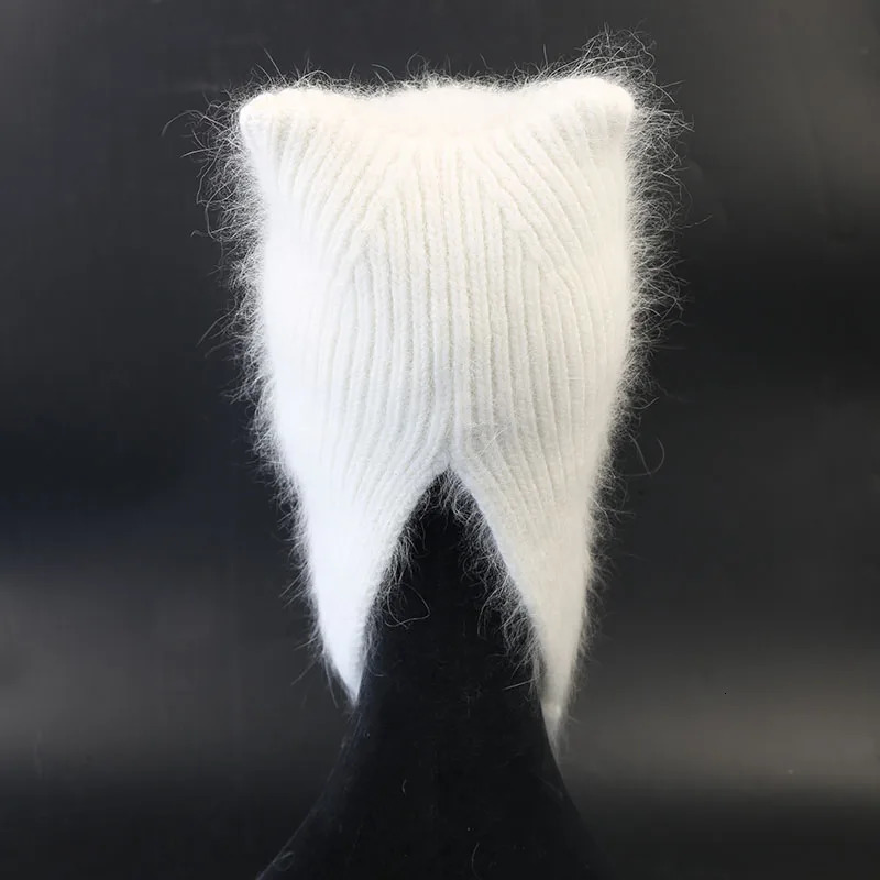 angora knitted hat rabbit fur beanies for women cold warm thick knit fluffy Earflap Russian Hat Outdoor Skiing Ushanka Trapper 261022 - view 4