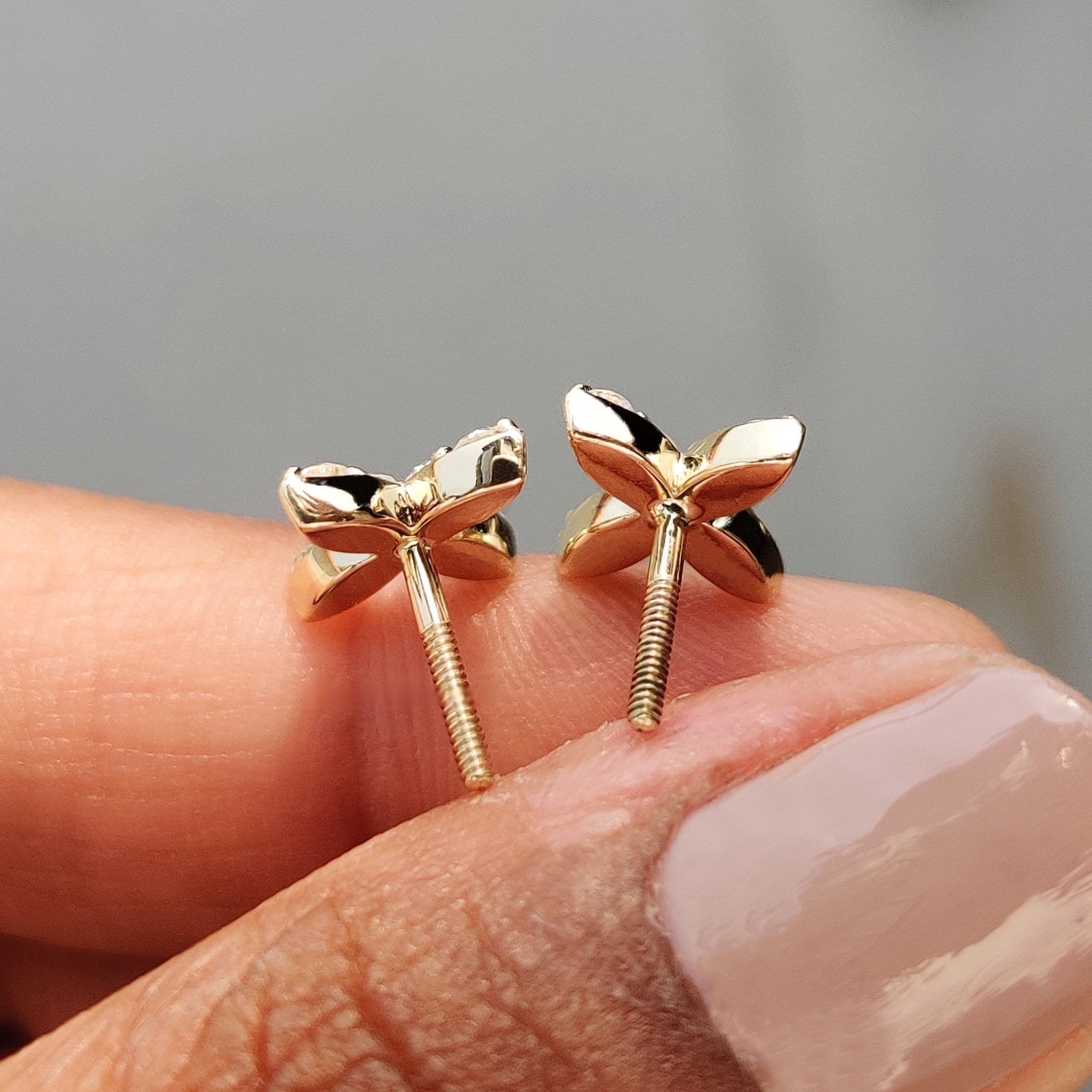 Igi Gia Certified HPHT CVD Vvs1 Lab Grown Created Diamond 14k 18k Solid Gold Earrings Minimal Flower Style - view 3