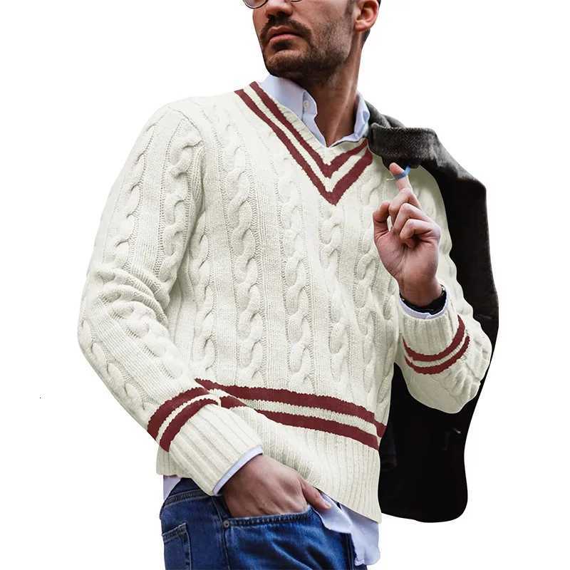 Men's Sweaters Pullover V-neck sweater men's striped color blocking knitted sweater autumn and winter fashion men's top jacket H261026 - view 4