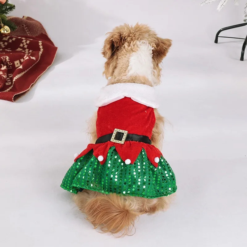 Cats Christmas Dress Fashion Santa Claus Dog Skirt Soft Warm Pet Christmas Costume Dog Holiday Party Dress Up Clothes Red 261027