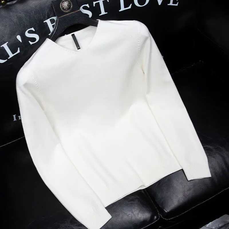 Men's Sweaters Men's 2023 Autumn and Winter Pullover V-neck Spliced Sweater Knitted Solid Color Fashion Commuter Versatile Long sleeved Tops - view 4
