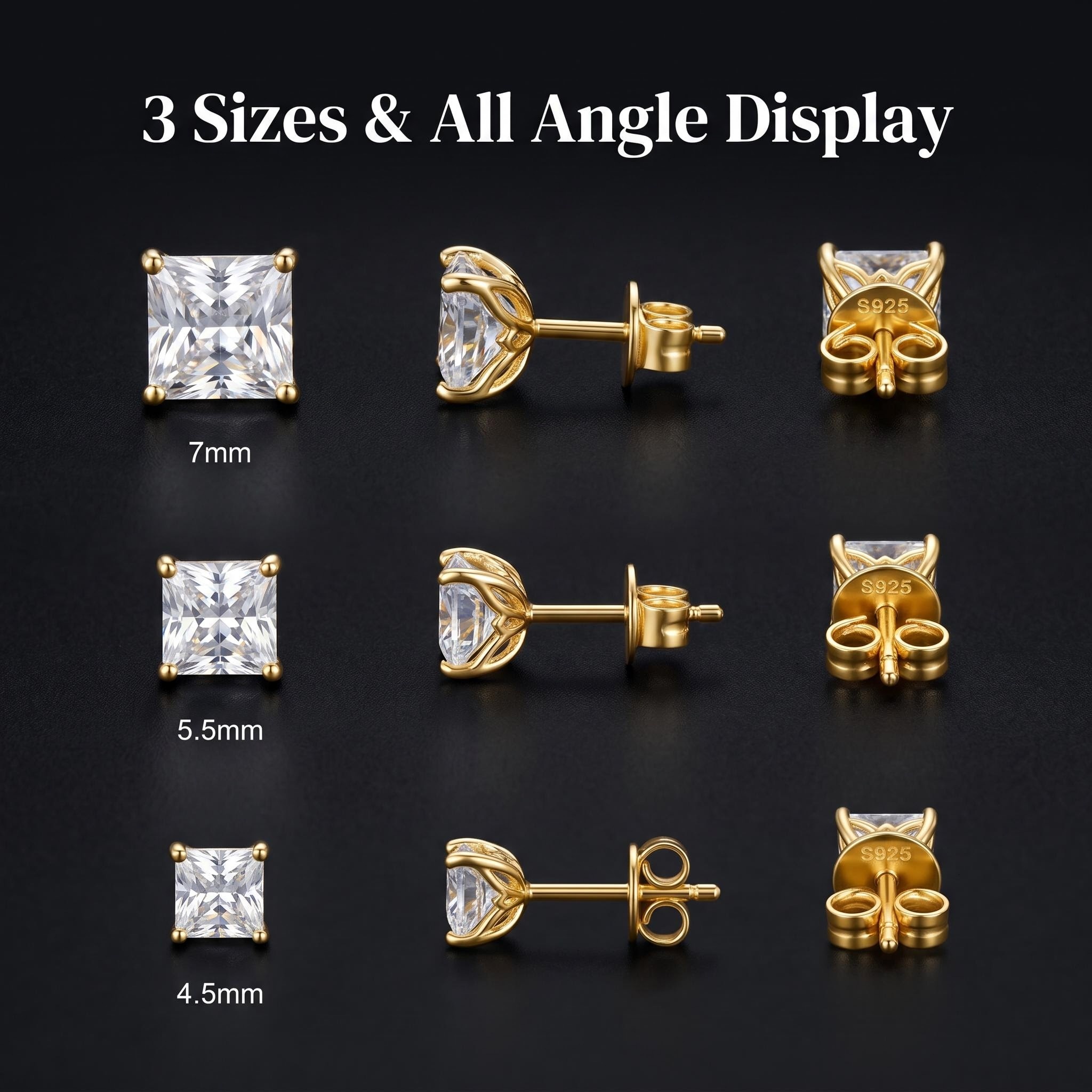 Cross-border Bestseller New D-color Princess-cut Moissanite S925 Sterling Silver Stud Earrings Women Exuding Light Luxury - view 4