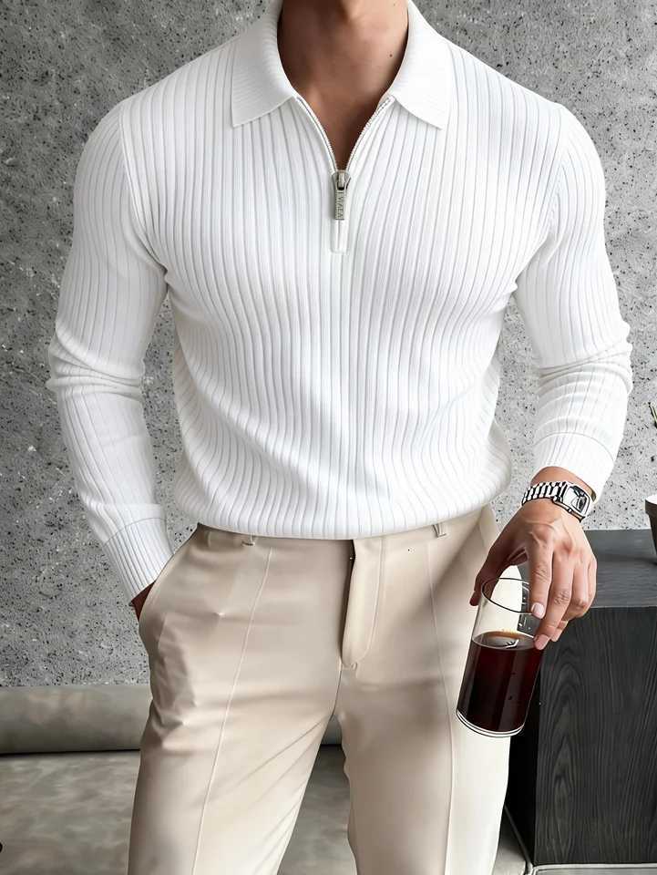 Men's Sweaters 2026 New Men Half Zip Knitted Long sleeve Vertical Striped Texture Slim Lapel Sweater Male Office Casual Fashion Pullover H261026