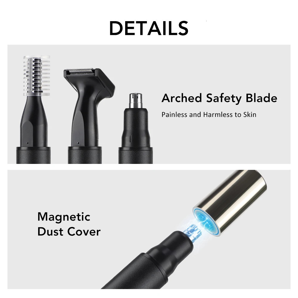Electric Nose Ear Hair Trimmer for Men Painless Rechargeable Sideburns Eyebrows Beard 3 in 1 Hair Clipper Shaver 261027 - view 3