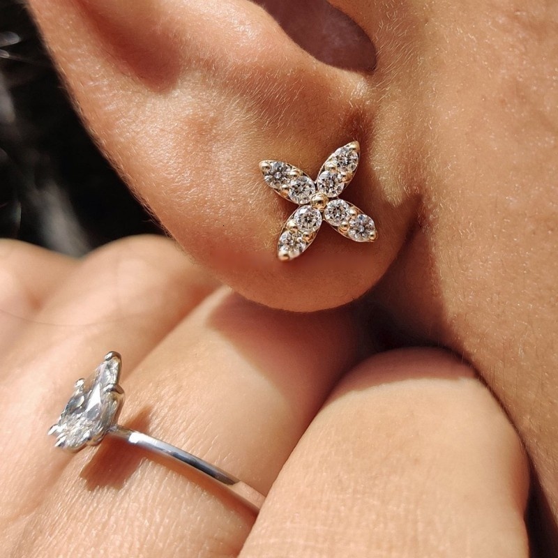 Igi Gia Certified HPHT CVD Vvs1 Lab Grown Created Diamond 14k 18k Solid Gold Earrings Minimal Flower Style - view 6