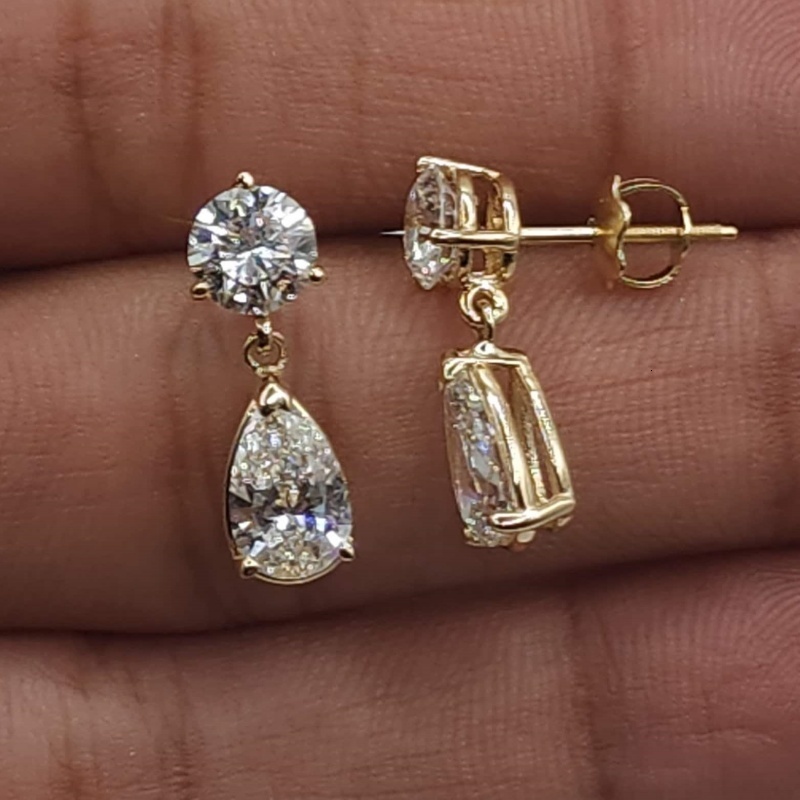 Igi Gia Certified HPHT CVD Vvs1 Lab Grown Created Diamond 14k 18k Solid Gold Earrings Studs 2 Stone Diamond Pear Teardrop Round - view 5