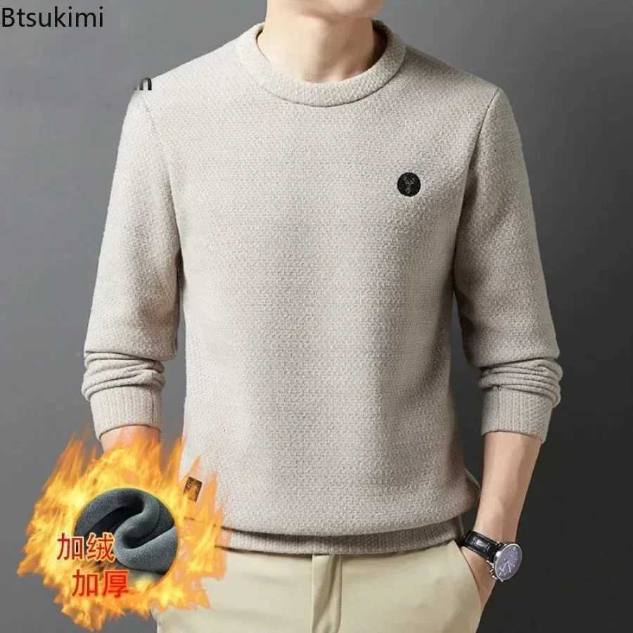 Men's Sweaters 2026 Men's Thick Warm Sweater Autumn Winter Round Neck Casual Sweater Pullovers Tops Solid Plush Thickened Sweater Men Clothe - view 4