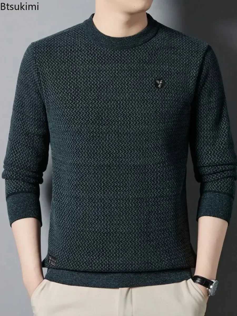 Men's Sweaters 2026 Men's Thick Warm Sweater Autumn Winter Round Neck Casual Sweater Pullovers Tops Solid Plush Thickened Sweater Men Clothe - view 5