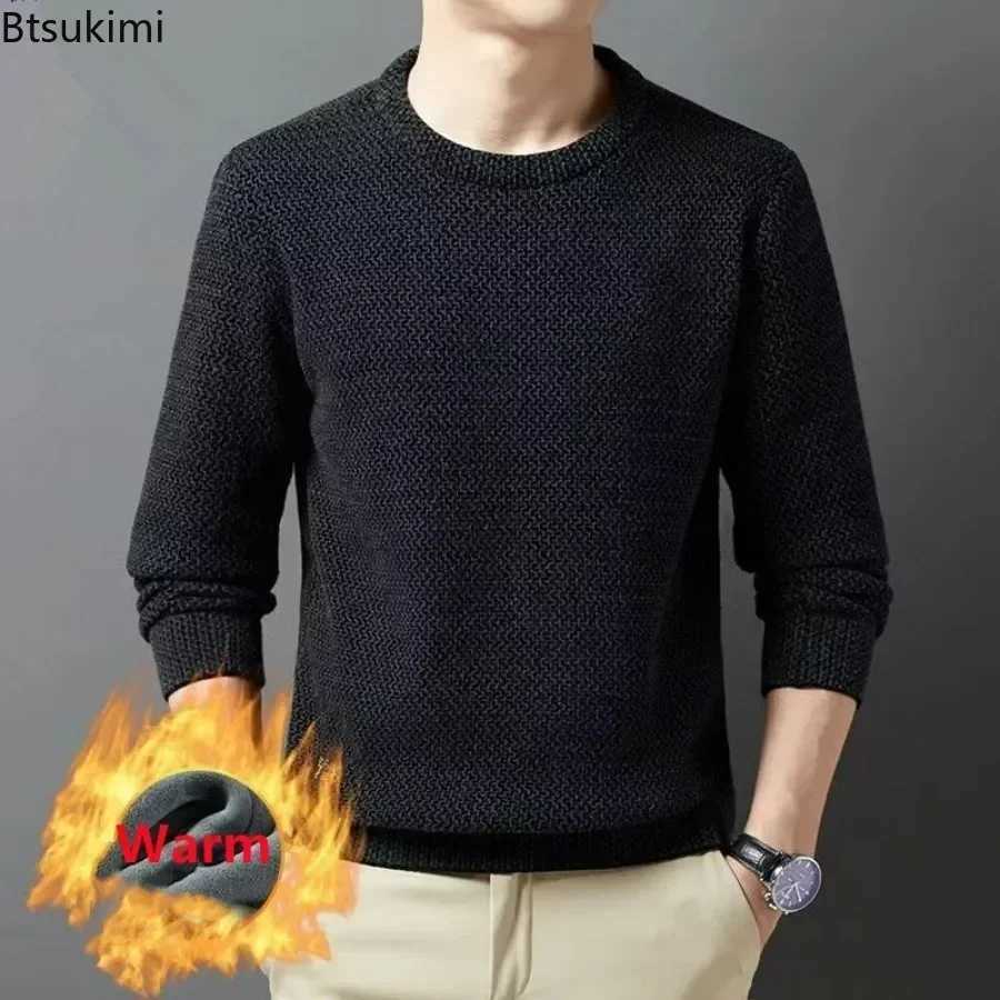 Men's Sweaters 2026 Men's Thick Warm Sweater Autumn Winter Round Neck Casual Sweater Pullovers Tops Solid Plush Thickened Sweater Men Clothe - view 3