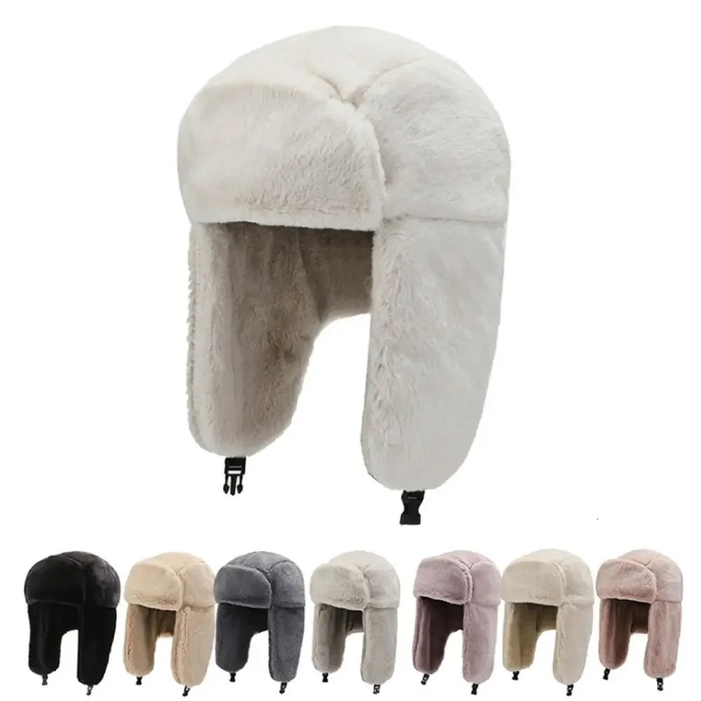 Men Women Thick Plush Bomber Hat Warm Winter Trapper Hats Russian Ushanka Snow Caps Earflap Bonnet 261022