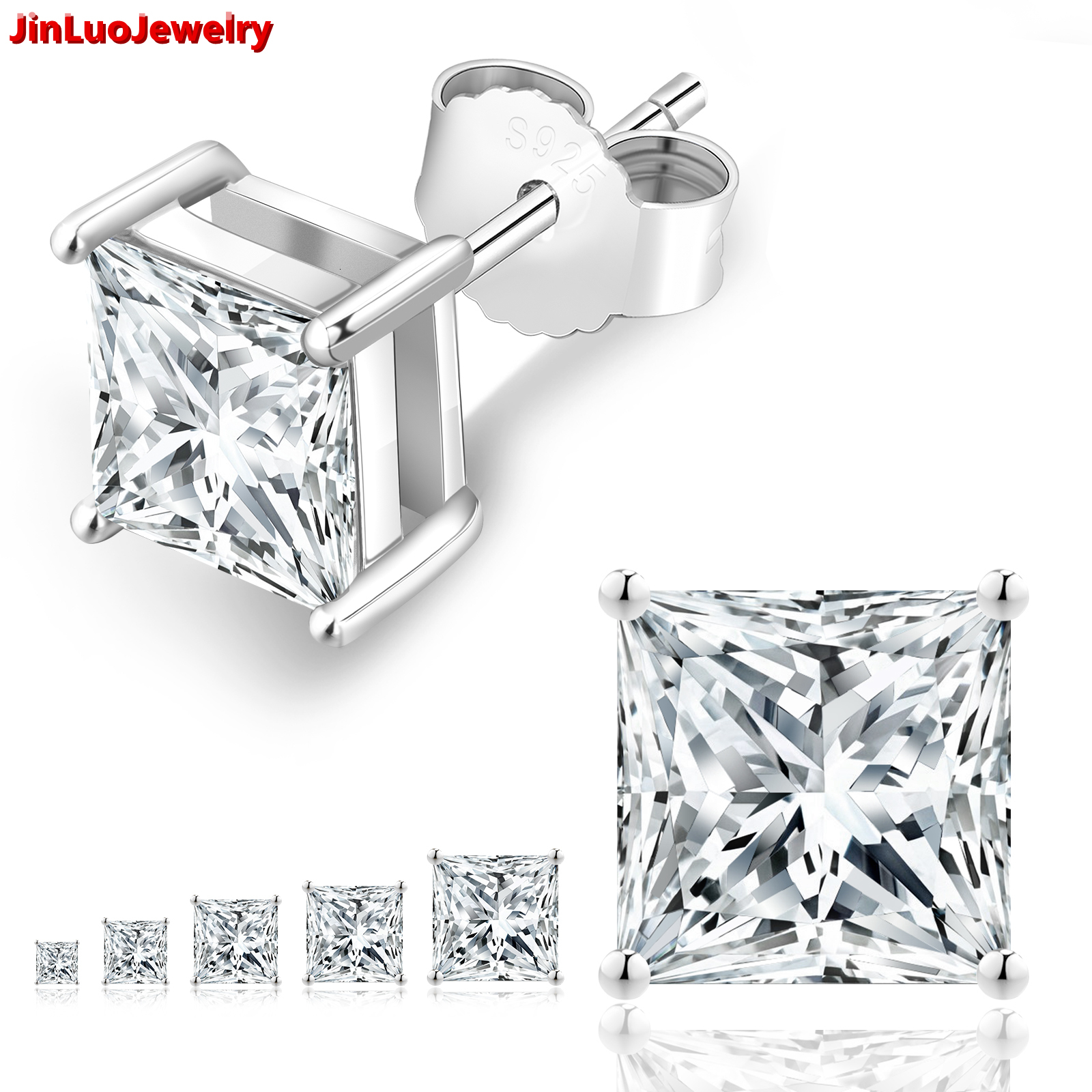 Wholesale Princess Cut VVS 1 ct Diamond 925 Sterling Silver 14K White Gold Women MEN Moissanite Square Rectangle Stud Earring