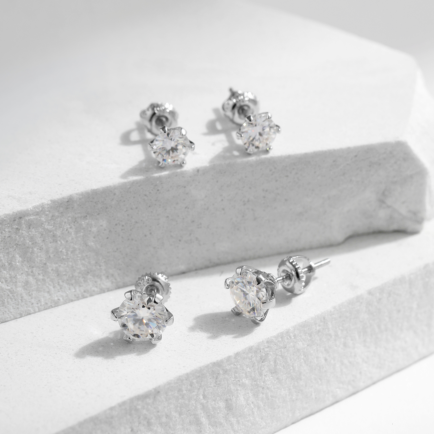 925 Sterling Silver Sparkling Wedding Platinum Plated Ear Studs for Women 1 ct D Color Moissanite Stud Earrings - view 6