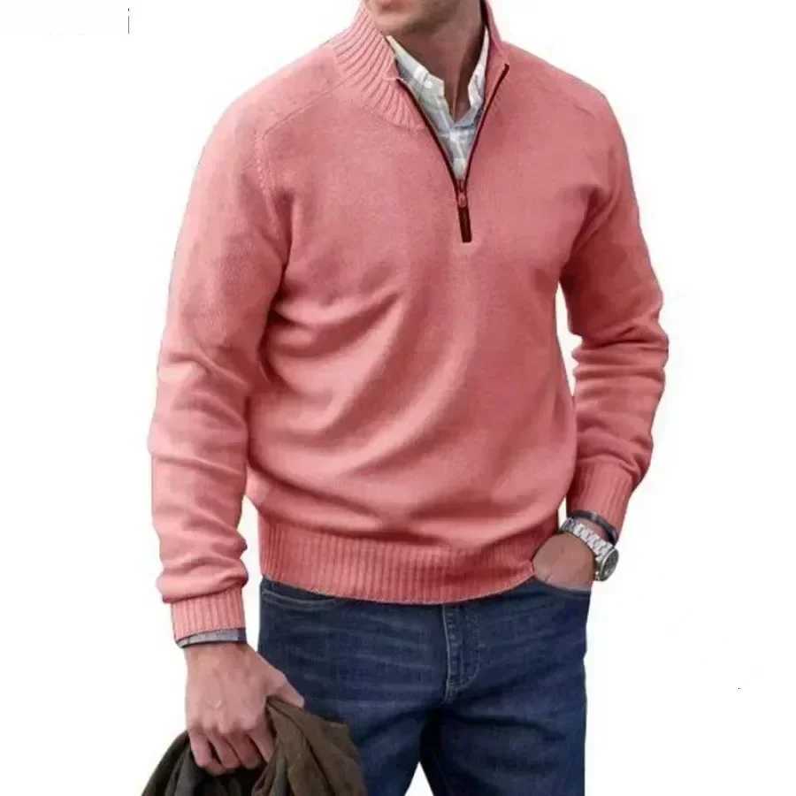 Men's Sweaters Men's Warm Zipper Sweaters Autumn Winter Solid Stand Collar Knitted Pullovers Wool Knitwear Casual Comfort Sweaters for Men H - view 7