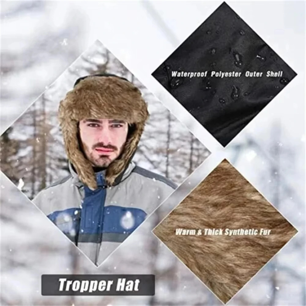 Men's Winter Trapper Trooper Earflap Warm Russian Waterproof Ski Hat Bomber Cap Ear Protectors Hats 261022 - view 4