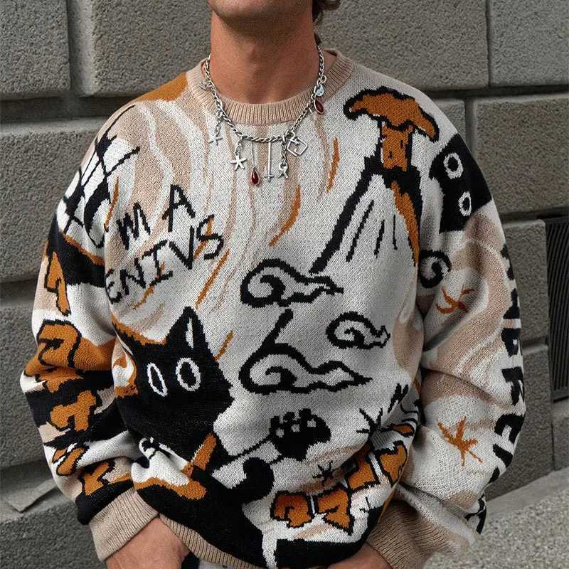 Men's Sweaters 2026 Spring/Summer Men's and Women's Cartoon Pattern Knitted Sweater - Loose and Comfortable Long-sleeved Knitted Sweate