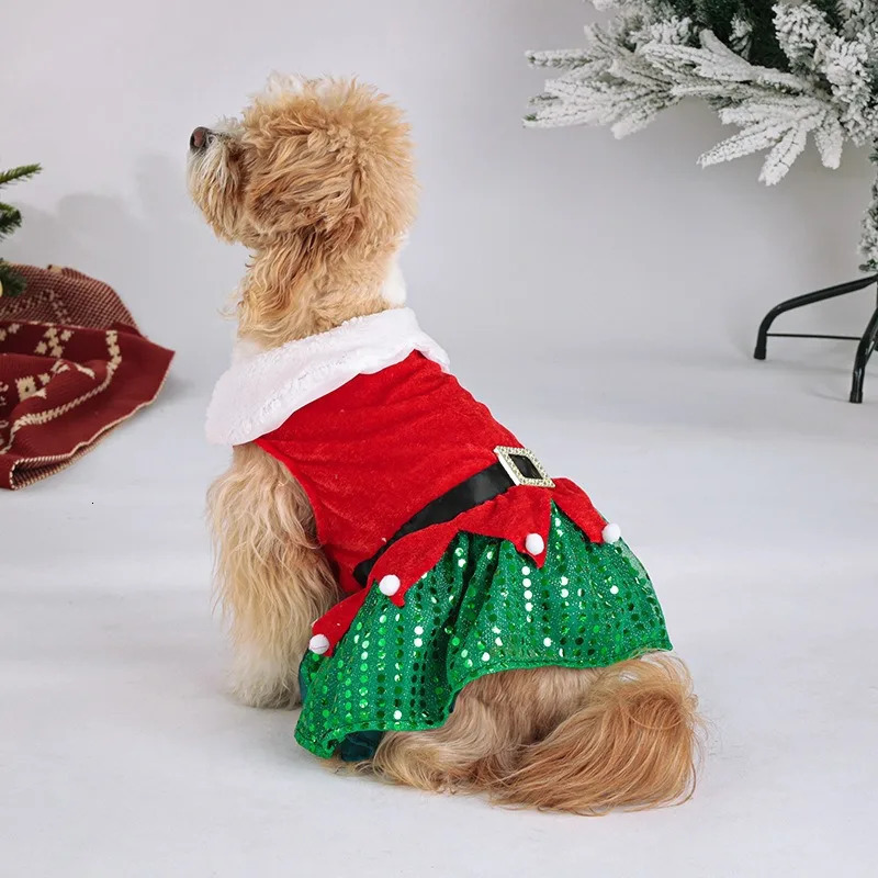 Cats Christmas Dress Fashion Santa Claus Dog Skirt Soft Warm Pet Christmas Costume Dog Holiday Party Dress Up Clothes Red 261027 - view 4
