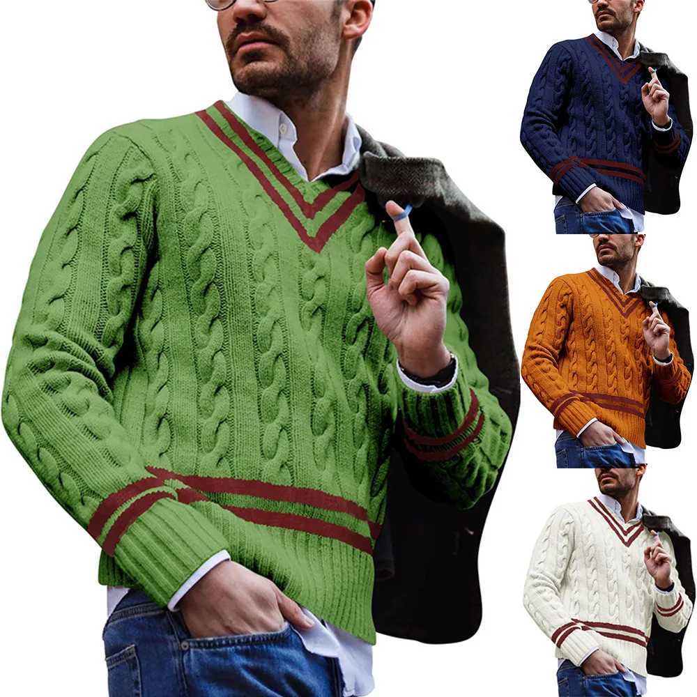 Men's Sweaters Pullover V-neck sweater men's striped color blocking knitted sweater autumn and winter fashion men's top jacket H261026