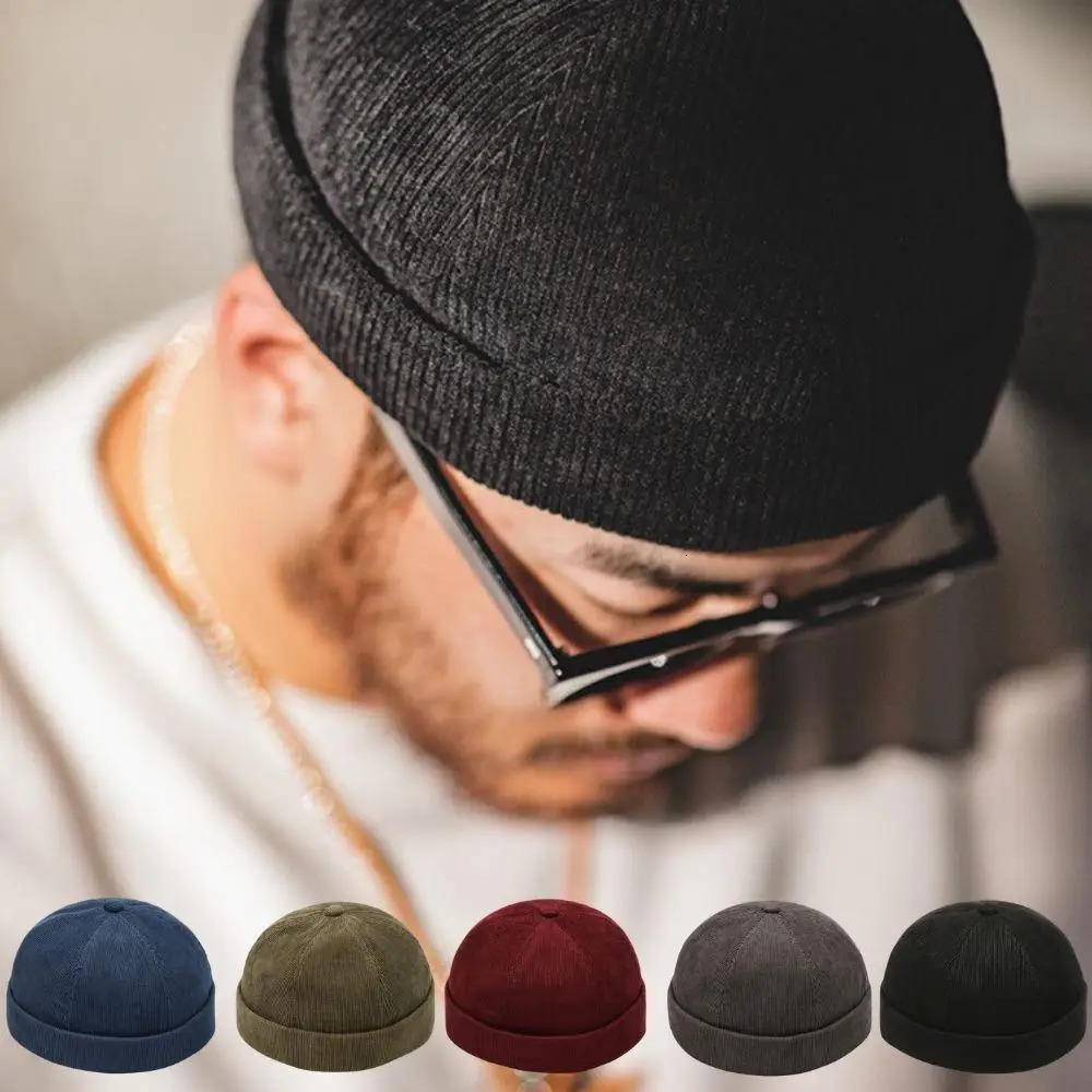 Retro Dome Beanie Hat For Men And Women Brimless Hats Skullcap Docker Adjustable Solid Color Novelty Cotton Caps Bonnet 261022