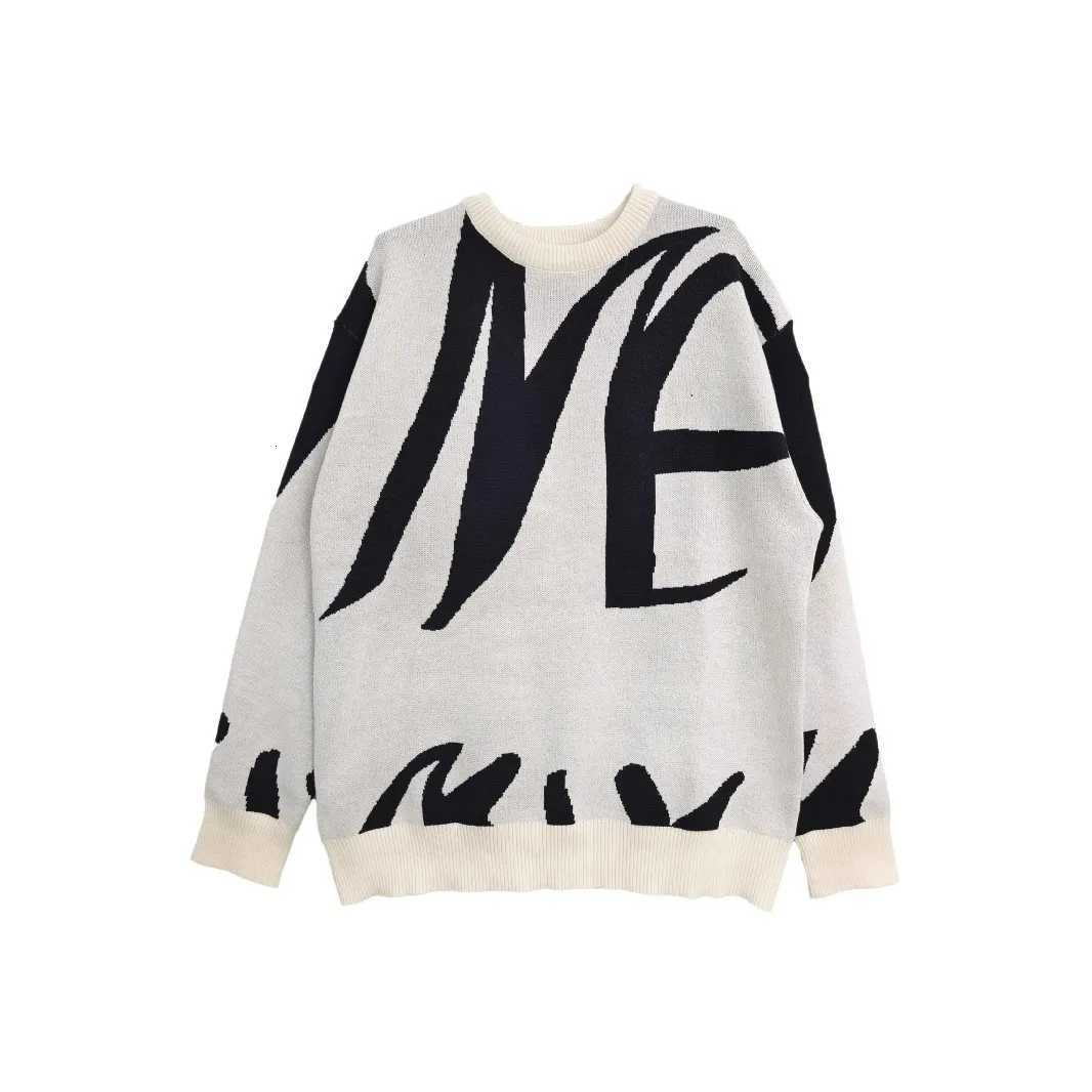 Men's Sweaters Men Crew Neck Sweater Abstract Letter Jacquard Knit Pullover Loose Drop Shoulder Long sleeve Streetwear Men Knitwear H261026 - view 4