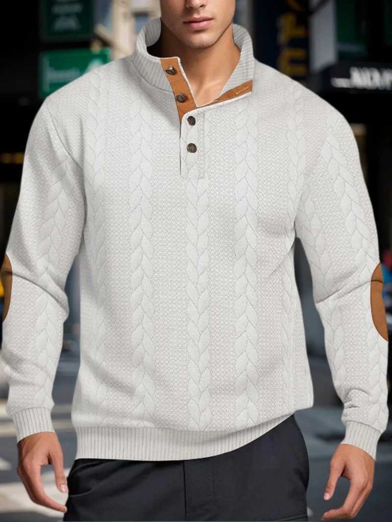 Men's Sweaters Mens Knitted Jacquard Sweaters Button Stand-up Collar Warm Pullover Sweaters Outdoor Casual Men's Long-sleeved Sweatshirt H26 - view 4