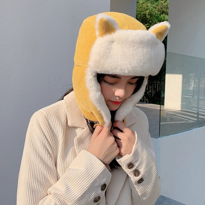 Women's Warm Trapper Trooper Winter Cap with Cat Ears Unisex Thickened Flaps Fighter Style Ski Faux Fur Hat 261022 - view 6