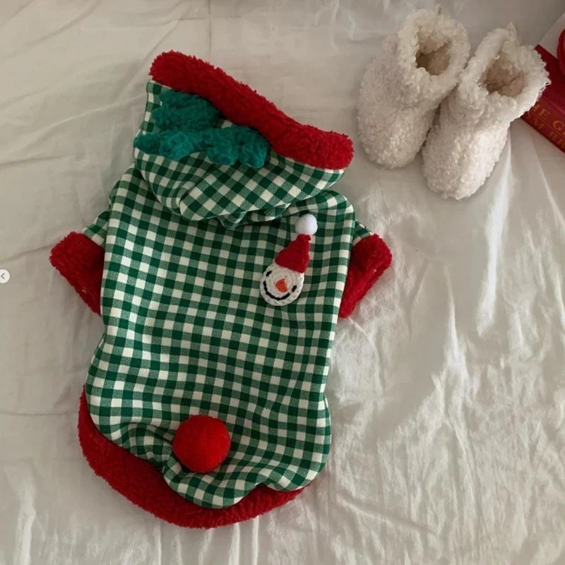 Christmas Snowman Teddy Dress Pet Warm Hoodie for Autumn and Winter Checked Clothes for Small Dogs Winter Bichon Skirt 261027 - view 4