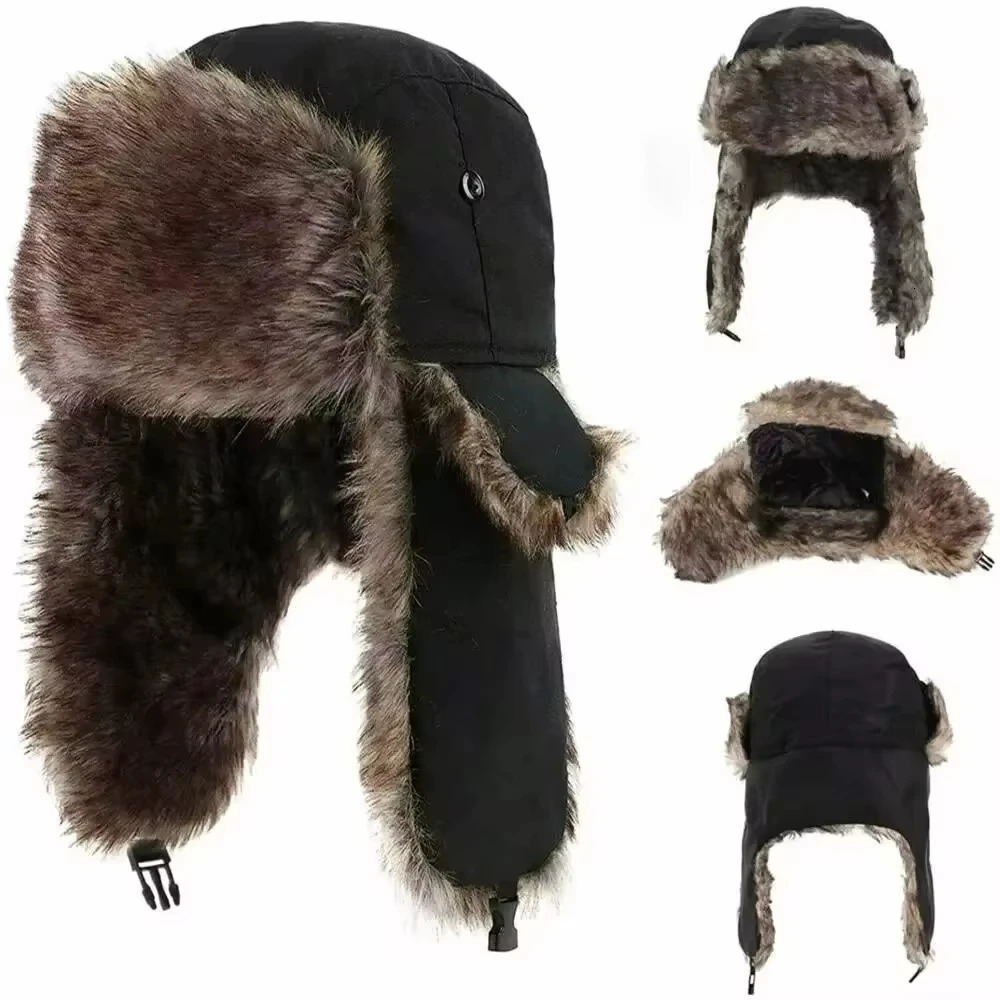 Men's Winter Trapper Trooper Earflap Warm Russian Waterproof Ski Hat Bomber Cap Ear Protectors Hats 261022