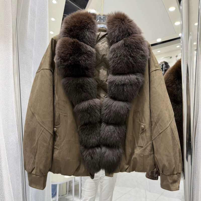26 Winter New Style Women's Short Down Jacket with Large Real Thickened and Warm, Fox Fur Collar, Suede Parka - view 5
