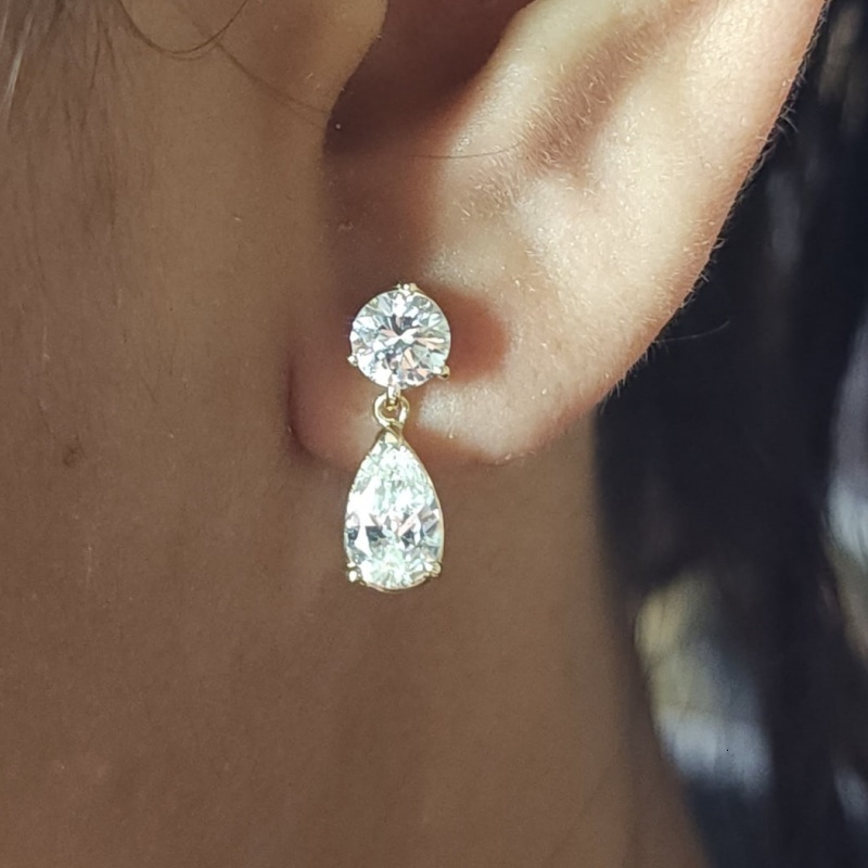 Igi Gia Certified HPHT CVD Vvs1 Lab Grown Created Diamond 14k 18k Solid Gold Earrings Studs 2 Stone Diamond Pear Teardrop Round - view 4