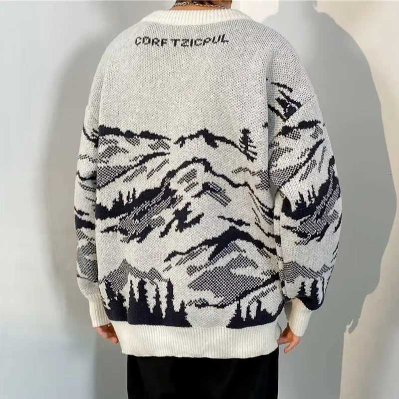 Men's Sweaters Autumn Mountain Graphic Jacquard Sweaters For Men Casual Long sleeve Knitted Pullovers Y2K Vintage Crewneck Knitwear pull homme H2 - view 4