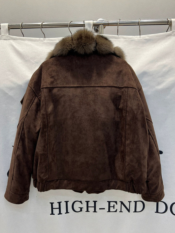 Cross-border 2026 Fall/Winter New Suede Fox Short Down Jacket with Large Fur Collar for Women, Motorcycle Trendy Coat - view 4