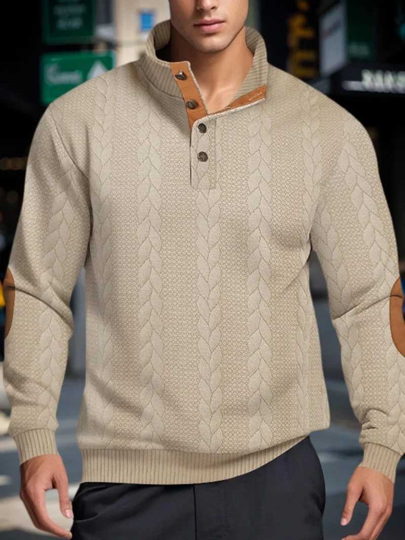 Men's Sweaters Mens Knitted Jacquard Sweaters Button Stand-up Collar Warm Pullover Sweaters Outdoor Casual Men's Long-sleeved Sweatshirt H26 - view 6