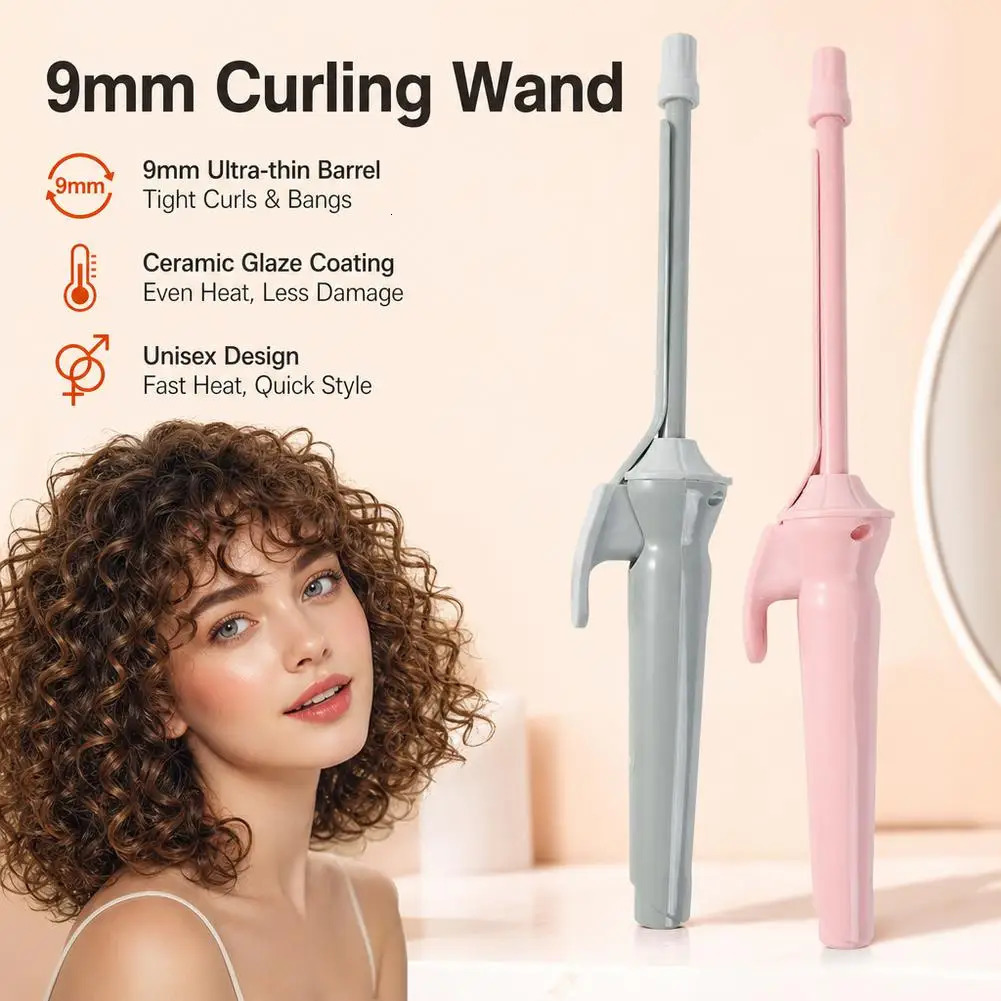 9mm Ultra Thin Ceramic Curling Wand Constant Temperature Curling Iron Fast Heating for Teddy Wool Curls Short Hair Bangs Styling 261027