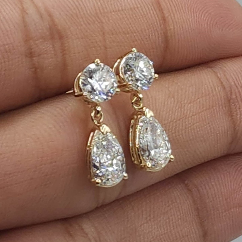 Igi Gia Certified HPHT CVD Vvs1 Lab Grown Created Diamond 14k 18k Solid Gold Earrings Studs 2 Stone Diamond Pear Teardrop Round - view 6
