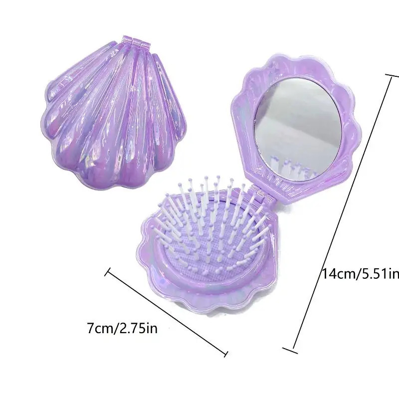 . Shells Folding Comb Airbag Hair Brush With Mirror -static Comb Multifunctional Practical Plastic Hair Brushes Combs 261027 - view 7