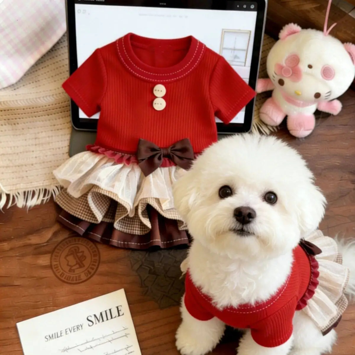 Pet Christmas Autumn Winter Dress Cute Puppy Teddy Dog Princess Dress Soft Warm Small Dog Clothes Outfit For Small Dogs 261027