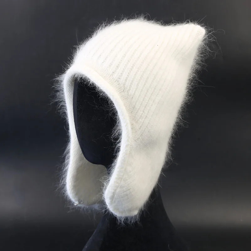 angora knitted hat rabbit fur beanies for women cold warm thick knit fluffy Earflap Russian Hat Outdoor Skiing Ushanka Trapper 261022 - view 3