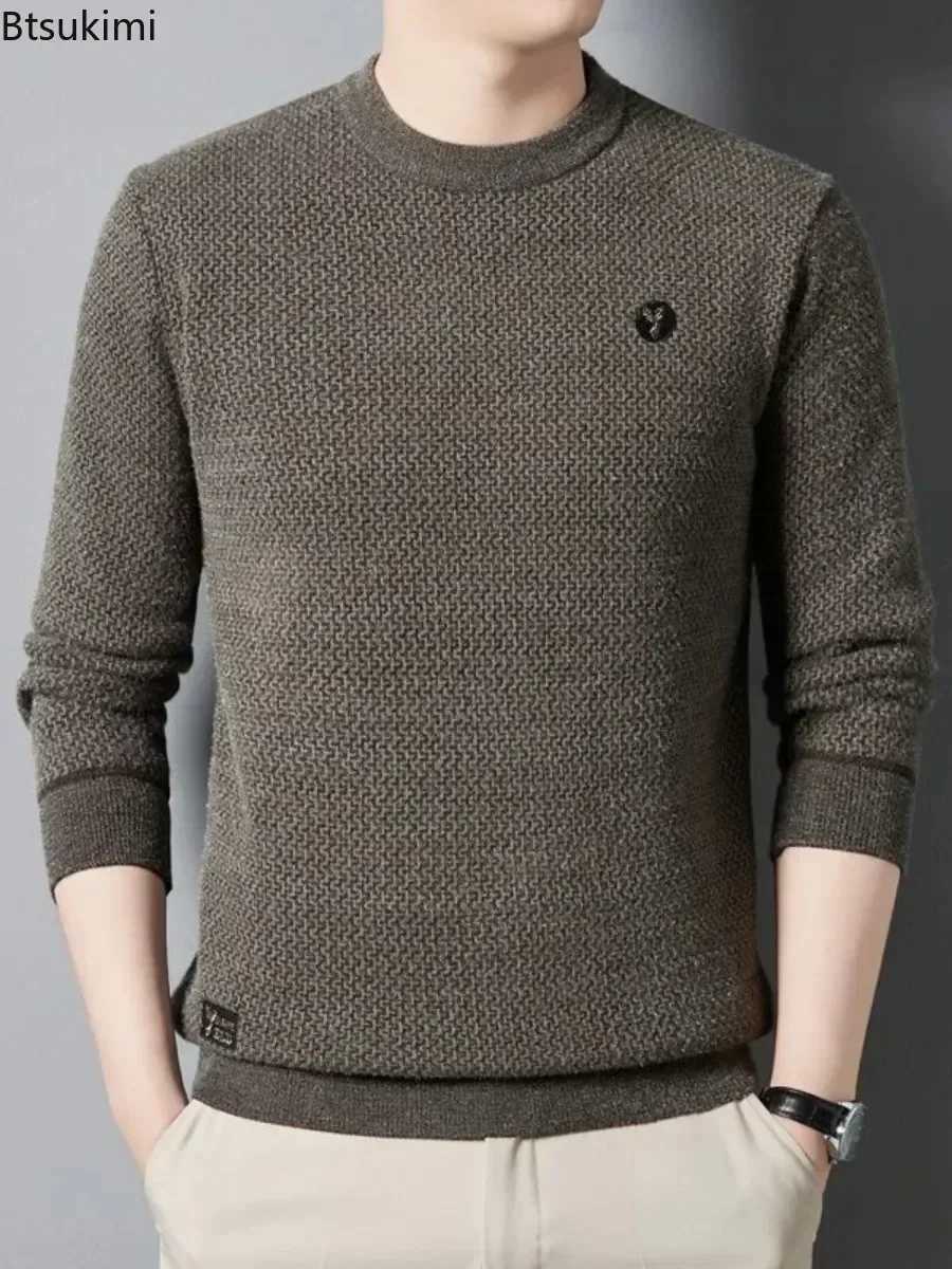 Men's Sweaters 2026 Men's Thick Warm Sweater Autumn Winter Round Neck Casual Sweater Pullovers Tops Solid Plush Thickened Sweater Men Clothe - view 6