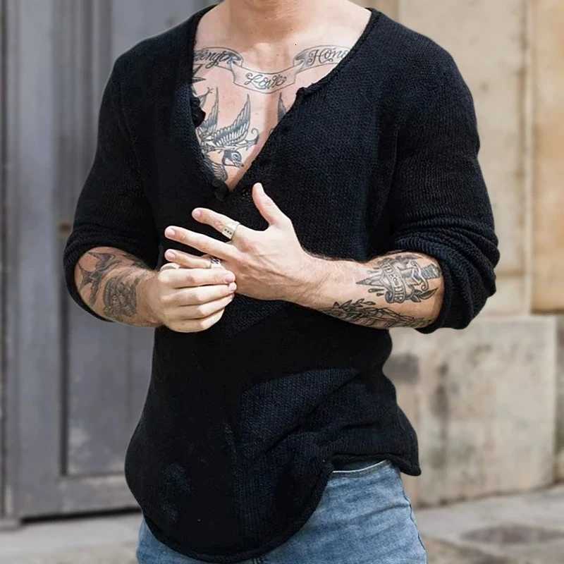 Men's Sweaters Men V Neck Knit Long sleeve Solid Color Fitness Sweater Casual Thin Pullover Autumn American Fashion Basic Knitwear M-3XL H261026 - view 6