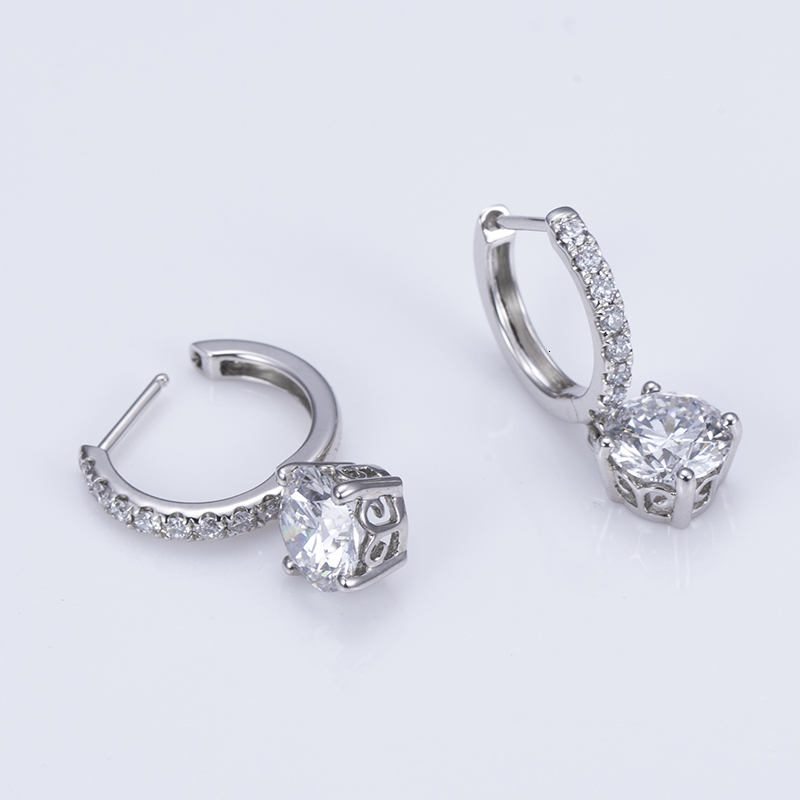 Messi Jewelry MSE-629 18k White Gold 1ct E VVS2 Round Cut Designer for Women Lab Grown Diamond Drop Earrings - view 3