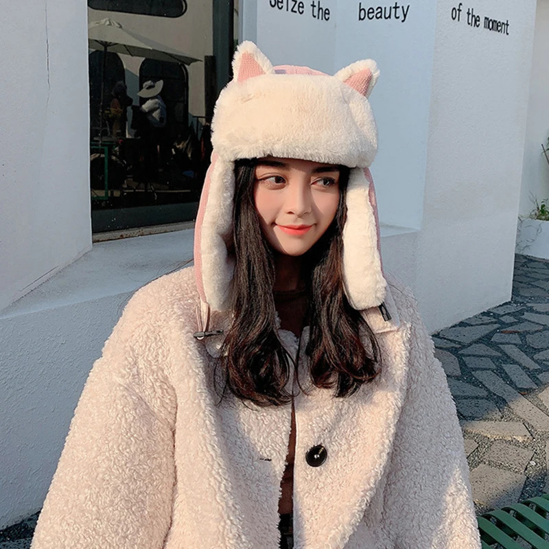 Women's Warm Trapper Trooper Winter Cap with Cat Ears Unisex Thickened Flaps Fighter Style Ski Faux Fur Hat 261022 - view 5