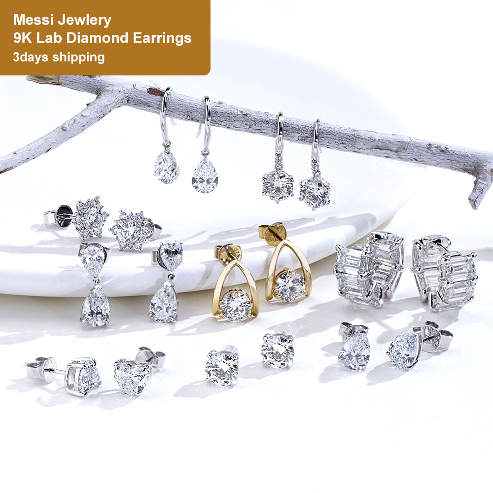 Ready to Ship MSE-907 Halo Earrings 9k White Gold 0.6ct E VS Emerald Cut Lab Grown Diamond Stud Earrings - view 7