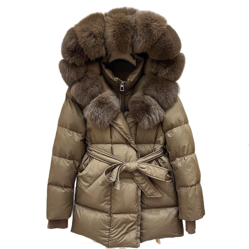 2026 Winter New Women's Mid-Length Hooded Down Jacket with Fox Fur Collar, Waist-Tie Design, Slimming and Versatile Outerwear - view 6