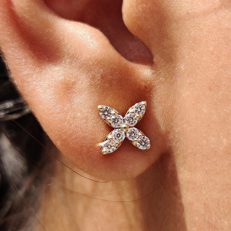Igi Gia Certified HPHT CVD Vvs1 Lab Grown Created Diamond 14k 18k Solid Gold Earrings Minimal Flower Style - view 7