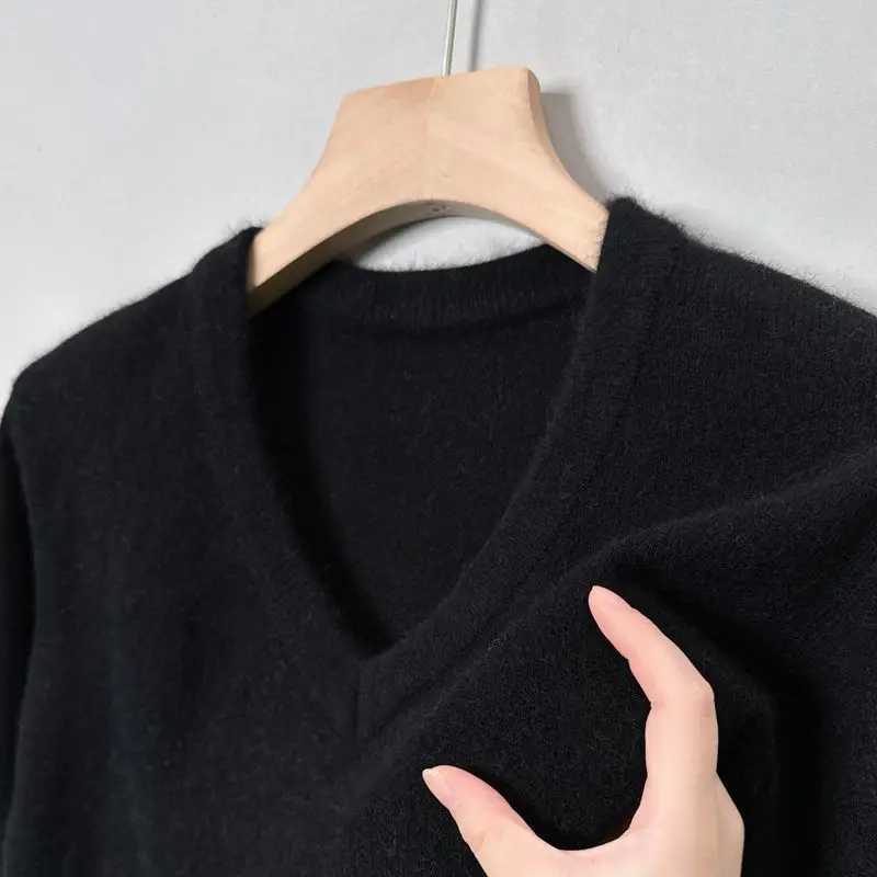 Men's Sweaters Men's Knitted Warm V-neck Pullovers Ribbed Solid Slim Fit Classic Black Gray Sweater for Man Autumn Spring Top Jumpers Clothe - view 6