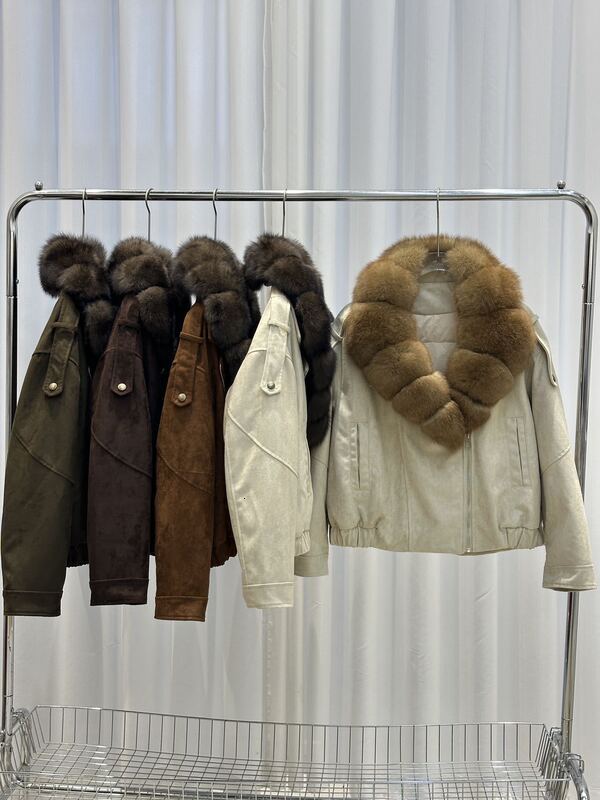 Cross-border 2026 Fall/Winter New Suede Fox Short Down Jacket with Large Fur Collar for Women, Motorcycle Trendy Coat - view 5