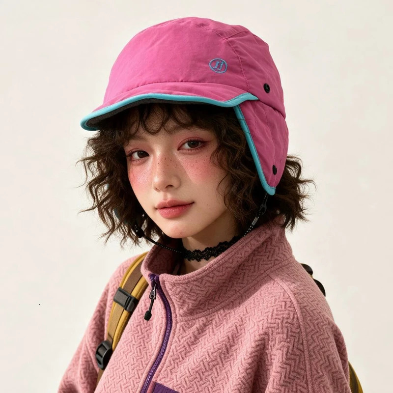 Korean Style Color Block Trapper Hat Unisex Winter Fleece Lined Earflap Cap Outdoor Windproof Bomber Hats for Skiing Hiking 261022 - view 7