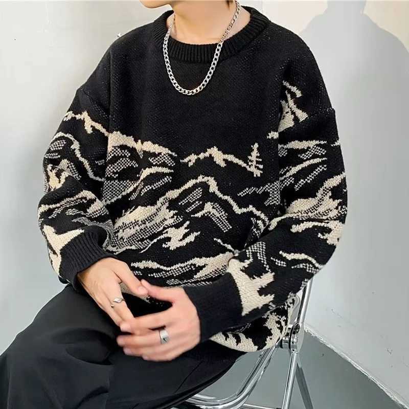 Men's Sweaters Autumn Mountain Graphic Jacquard Sweaters For Men Casual Long sleeve Knitted Pullovers Y2K Vintage Crewneck Knitwear pull homme H2 - view 7