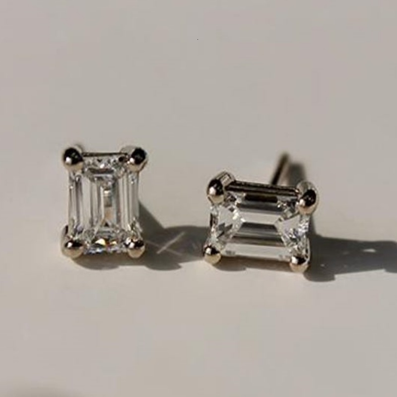 Igi Certified HPHT CVD Vvs1 Lab Grown Created Diamond 14k 18k Solid Gold Earrings White Gold Emerald Cut
