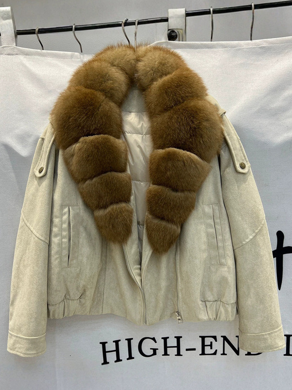 Cross-border 2026 Fall/Winter New Suede Fox Short Down Jacket with Large Fur Collar for Women, Motorcycle Trendy Coat - view 1